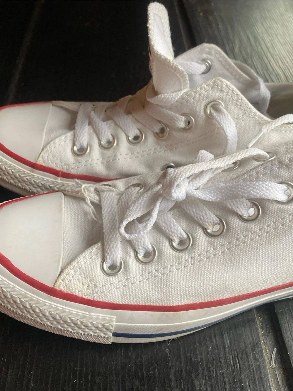 Converse White Low Top Sneakers with Red Trim